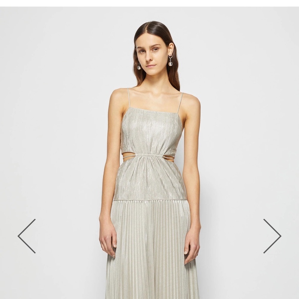 Jonathan Simkhai Daisy Lame Plisse Maxi dress in Gold, size 2, NWT